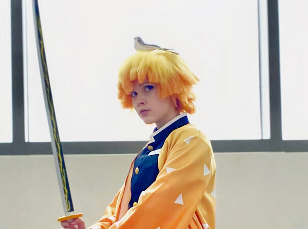Zenitsu Agatsuma, Demon Slayer. This Zenitsu wig was made using an Aliexpress base wig and modeled after his nendoroid figure. It was styled in 2021, fully crimped, and has virtually no hairspray but rather heat setting.